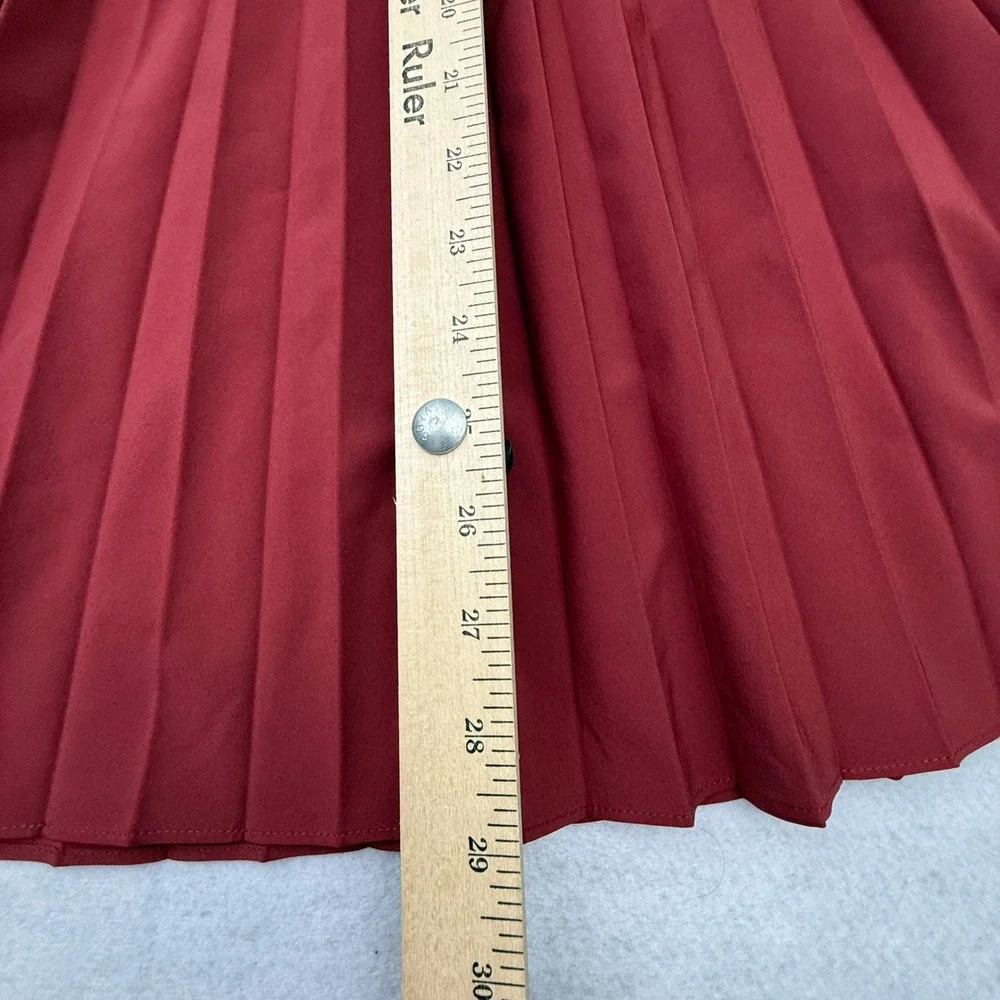 Athleta Hayes Pleated Midi Skirt Women Small Red Midi Drawstring Elastic Waist